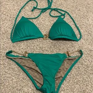 Victoria Secret Swim - green bikini w/ gold chain